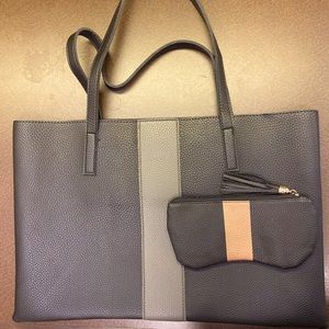 Vegan Leather Striped Pebble Tote